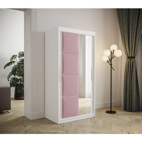 Šatní skříň s čalouněnými panely Tapi 100 - bílá / růžová 01