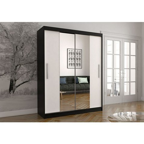 Stylová šatní skříň Vista 01 se zrcadlem - černá / bílá - 150 cm - 01