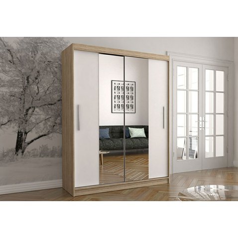 Šatní skříň s posuvnými dveřmi Vista 01 - dub sonoma / bílá - 150 cm - 01