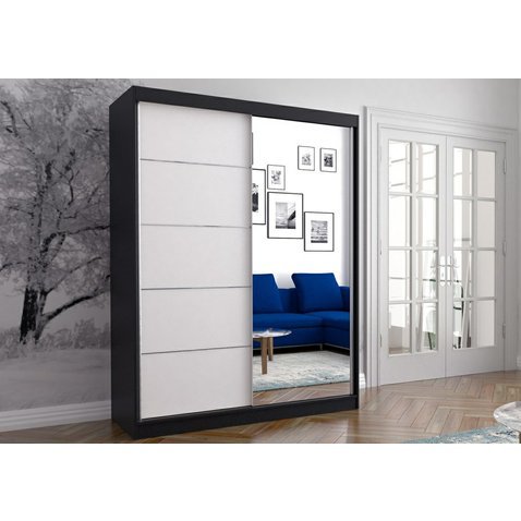 Šatní skříň s posuvnými dveřmi Vista 05 - černá / bílá - 150 cm - 01