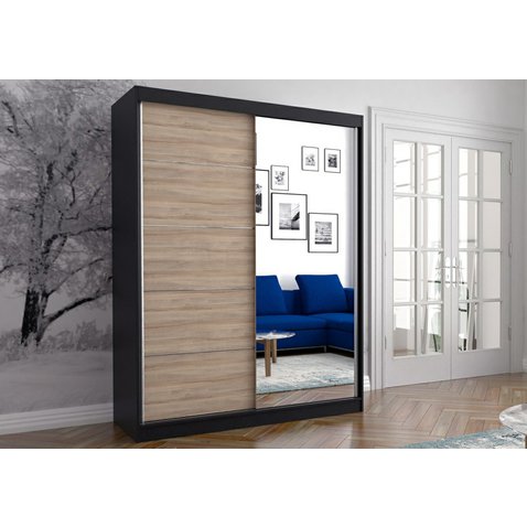 Stylová šatní skříň Vista 05 - černá / dub sonoma - 150 cm - 01