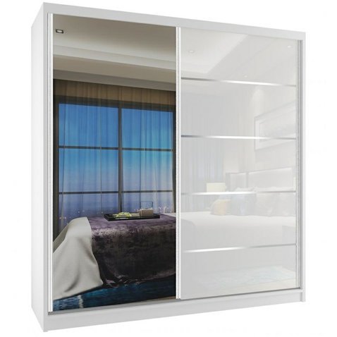 Moderní šatní skříň s posuvnými dveřmi Albino 158 - bílá / bílý lesk - 01