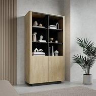 Široký regál Torro s policemi a dvířky, moderní design  - dub cremona / černá 01