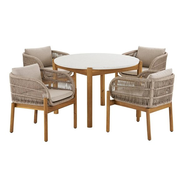 TERRACINA – zahradní jídelní set akácie/lanový výplet, béžový