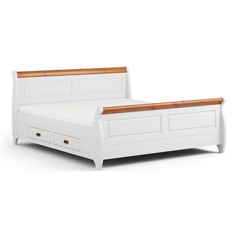 Dvoulůžková postel Toskania 3 z masivu borovice - 180 x 200 cm - bílá / medová borovice 01
