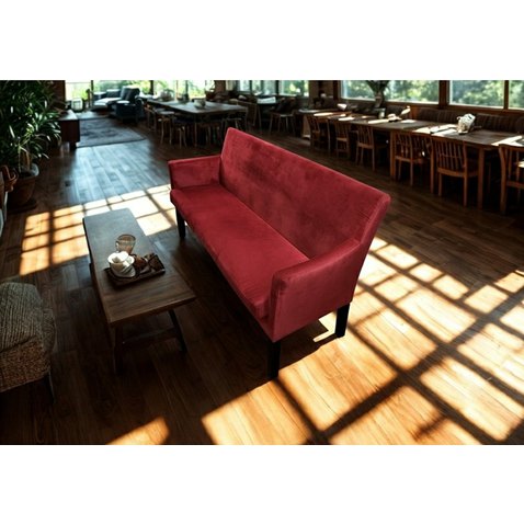 VÝPRODEJ - Jídelní lavice Celine s loketními opěrkami - vínově červená / černé nožky 01