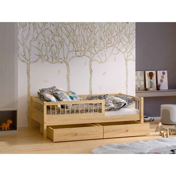 Postýlka s úložným prostorem Zbik 90 x 200 cm z masivu - přírodní