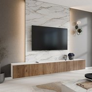 Frézovaný závěsný TV stolek NOE 300 cm - bilý mat/dub catania