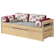 Dětská postel s úložným prostorem Boris - přírodní borovice / sovičky