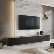 NOE frézovaný závěsný TV stolek 300 cm - dub artisan/černý mat