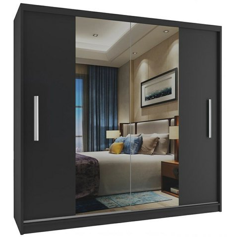 Moderní černá šatní skříň se zrcadlem Mirror economy 200 cm - 01