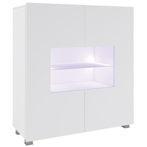 Dvoudvéřová komoda bez LED osvětlení CALABRINI - bílá/bílý lesk - 01