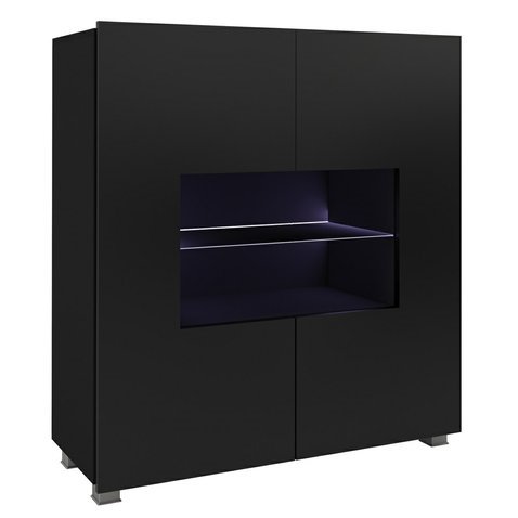 Stylová komoda s LED osvětlením CALABRINI - černá/černý lesk - 01