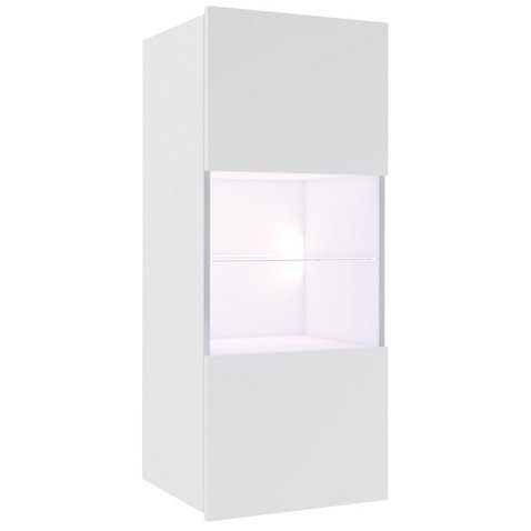 Nástěnná vitrína s LED osvětlením CALABRINI - bílá/bílý lesk - 01