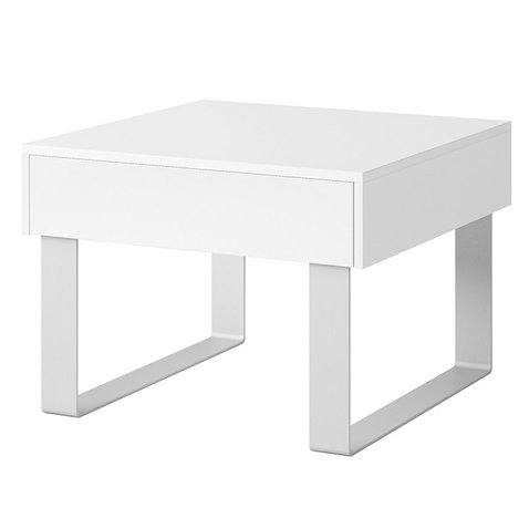 Malý konferenční stolek se zásuvkou CALABRINI - bílá/bílý lesk - 01