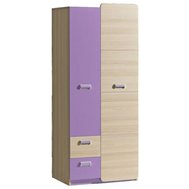 Dvoudveřová šatní skříň se zásuvkami Lorento 1 - jasan coimbra / fialová
