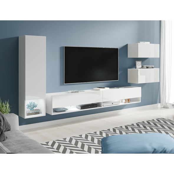 Obývací sestava AMADEO - moderní minimalistický design v bílém lesku 01