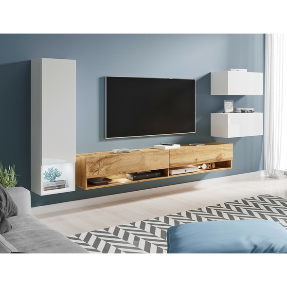 Obývací sestava AMADEO - čistý design pro moderní interiér v dubu wotan a bílé 01