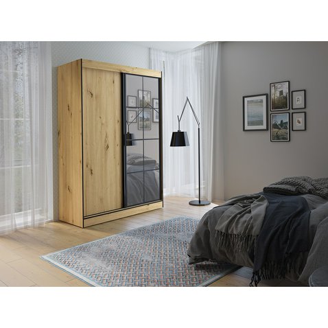 Prostorná šatní skříň Oslo II 150 cm - dub artisan/černá - 01